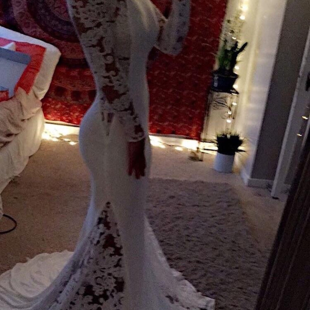 White lace long sleeve prom dress